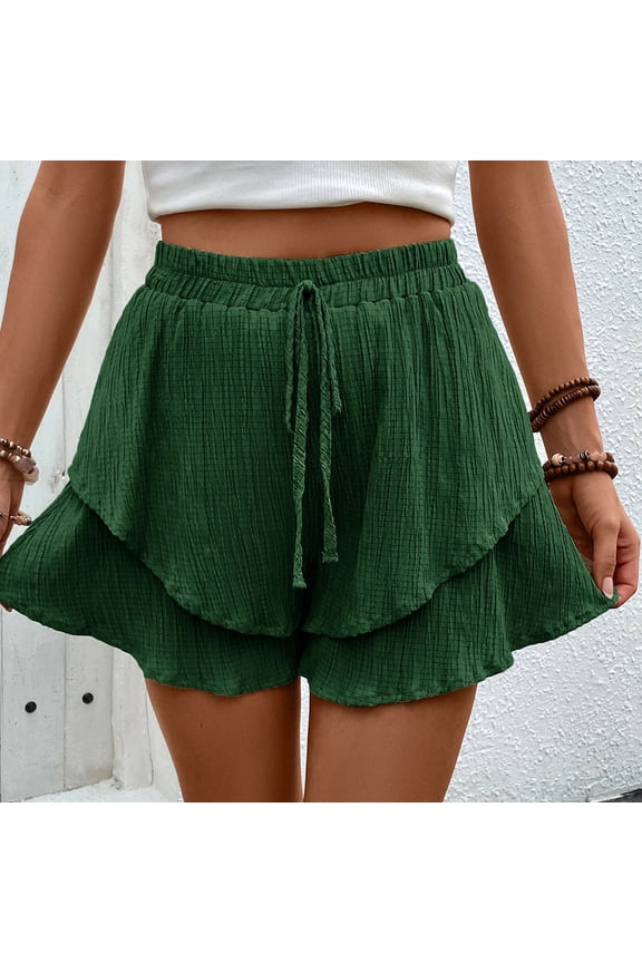 Womens Summer Shorts High Waisted Drawstring Casual Pleated Shorts Lightweight Comfy Solid Basic Shorts