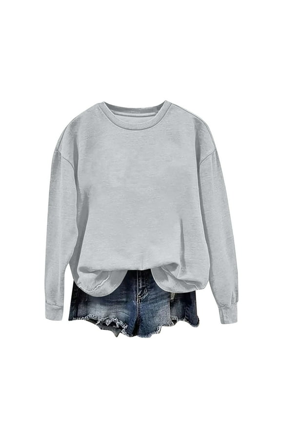 Womens Sweatshirts Crewneck Long Sleeve Drop Shoulder Pullover Loose Comfy Casual Blouses Tops
