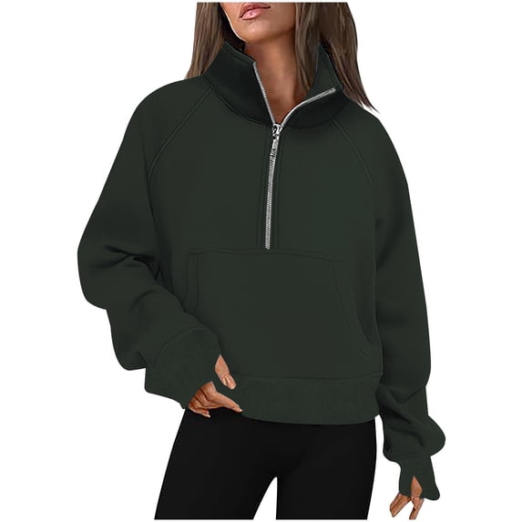 aidice Womens Sweatshirts Half Zip High Neck Raglan Sleeve Oversize Pullover Tops with Kangaroo Pocket