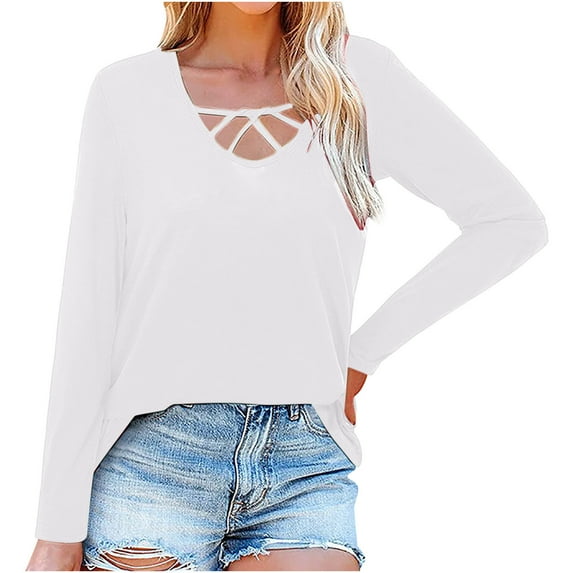 aidice Womens T Shirts for Casual Round Neck Long Sleeve Tops Fitting Comfy Solid Color Tee Shirts