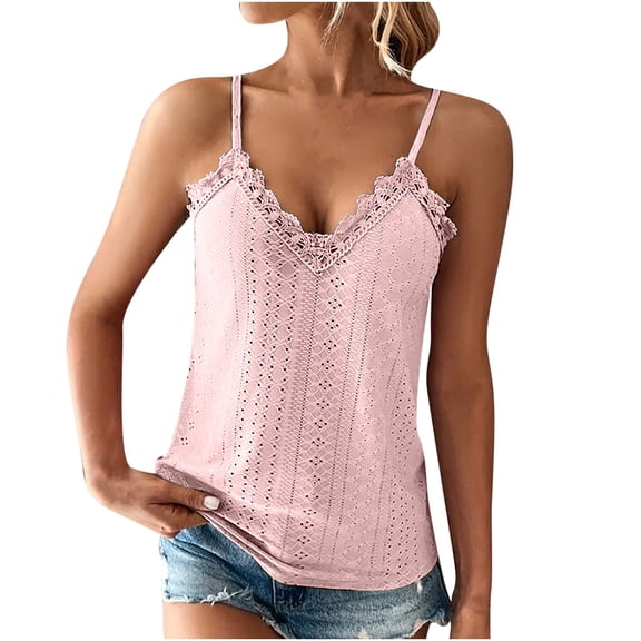aidice Womens Tank Tops Eyelet Lace Deep V Neck Sleeveless Loose Spaghetti Strap Comfy Casual Summer Tops