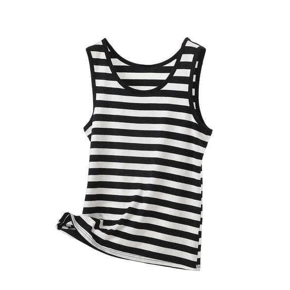 aidice Womens Tank Tops Loose Fitting Crew Neck Striped Tops Summer Sleeveless Casual Basic Loungewear Tops
