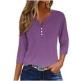 thumbnail image 1 of aidice Womens Tops Casual 3/4 Length Sleeve Notched V Neck Button Comfy Fitting Solid Color Tee Shirts, 1 of 5
