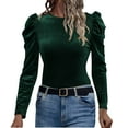 thumbnail image 1 of aidice Womens Tops Casual Long Sleeve Round Neck Fleece Shirts Ruched Comfy Fitting Solid Color Blouses, 1 of 3