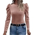 thumbnail image 1 of aidice Womens Tops Casual Long Sleeve Round Neck Fleece Shirts Ruched Comfy Fitting Solid Color Blouses, 1 of 3