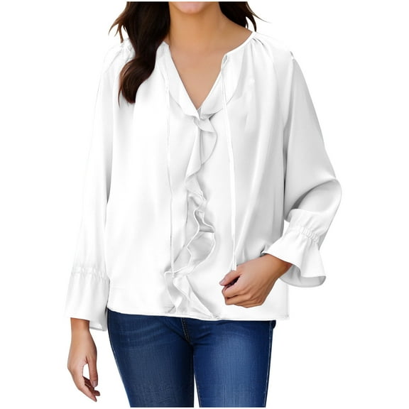 aidice Womens Tops Casual Notched V Neck Long Raglan Sleeve Drawstring Ruffle Loose Ruched Tee Shirts
