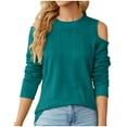 thumbnail image 1 of aidice Womens Tops Casual Round Neck Long Sleeve Texture Shirts Cold Shoulder Fitting Comfy Blouses Tops, 1 of 4