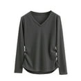 thumbnail image 1 of aidice Womens Tops Casual V Neck Long Sleeve Comfy Fitting Shirts Ruched Solid Color Fall Blouses Tops, 1 of 6