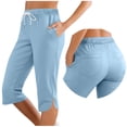 thumbnail image 1 of aidice Womens Workout Capris Athletic High Waisted Leggings Running Sports Drawstring Capri Pants With Pockets, 1 of 7
