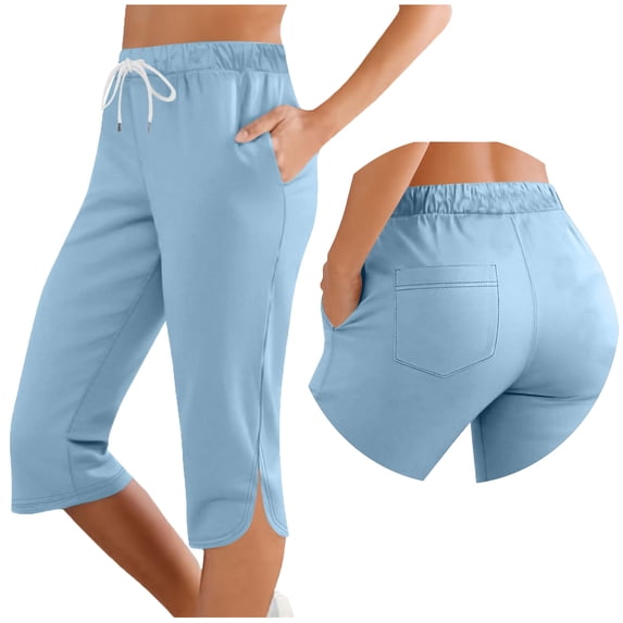 aidice Womens Workout Capris Athletic High Waisted Leggings Running Sports Drawstring Capri Pants With Pockets