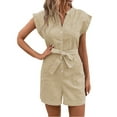 thumbnail image 1 of aidice Work Jumpsuits for Women Summer Notched V Neck Cap Sleeve Button up Belt Office Shorts Rompers, 1 of 5