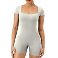 thumbnail image 1 of aidice Workout Bodysuit for Women Summer Square Neck Short Sleeve Skinny Yoga Athletic Shorts Rompers, 1 of 7