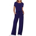 thumbnail image 1 of aidice Workout Jumpsuits for Women Summer Short Sleeve Drawstring Straight Leg Running Pants Rompers, 1 of 8