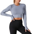 thumbnail image 1 of aidice Workout Tops for Women Athletic Crewneck Long Sleeve Slim Fitting Cropped Running Gym Shirts, 1 of 2