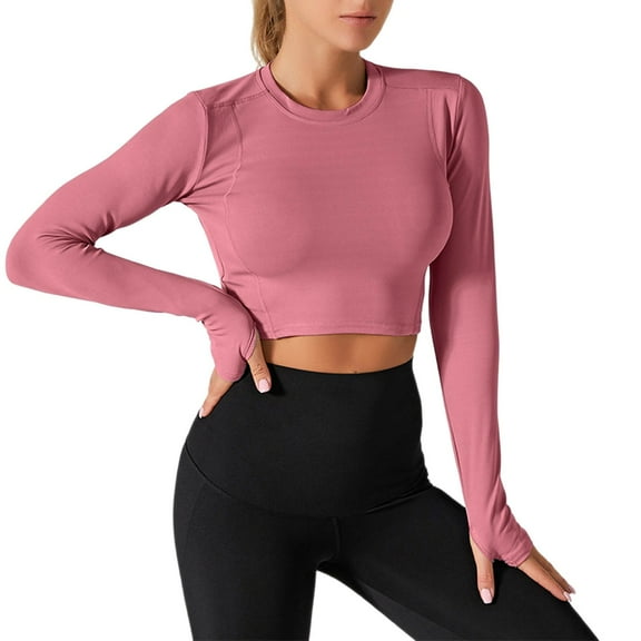 aidice Workout Tops for Women Athletic Crewneck Long Sleeve Slim Fitting Cropped Running Gym Shirts