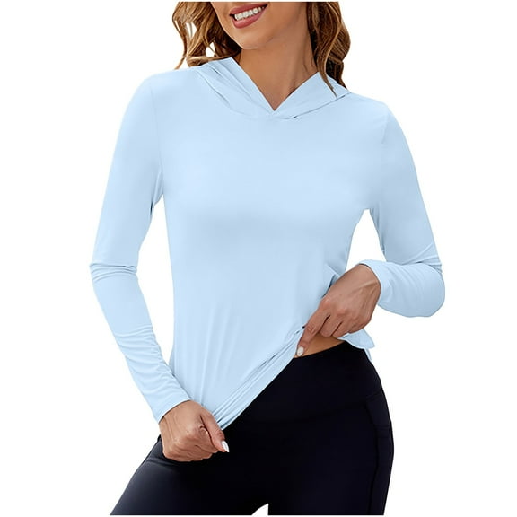 aidice Workout Tops for Women Athletic Long Sleeve Hooded Fitting Side Split Solid Color Gym Shirts