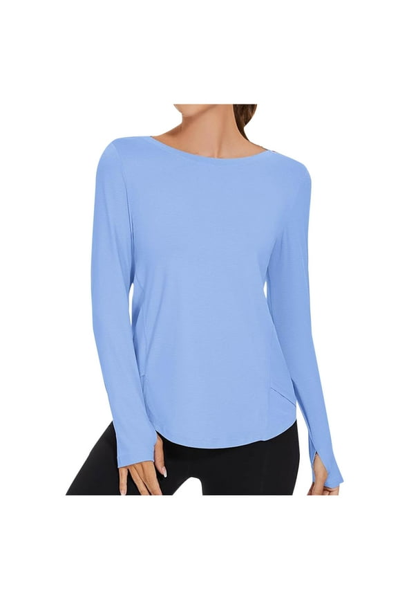 Workout Tops for Women Athletic Round Neck Long Sleeve Tees Loose Yoga Gym Shirts Activewear