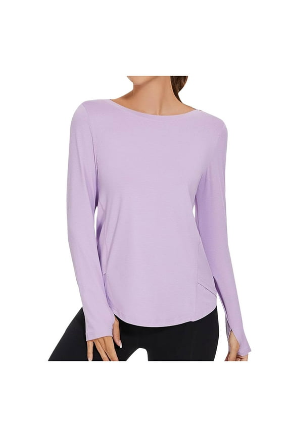 Workout Tops for Women Athletic Round Neck Long Sleeve Tees Loose Yoga Gym Shirts Activewear