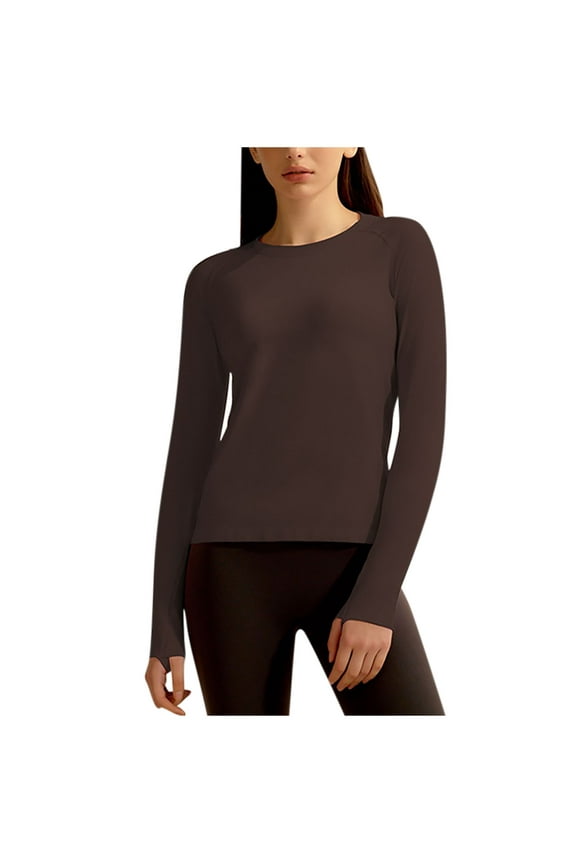 Workout Tops for Women Breathable Round Neck Long Sleeve Skinny Stretch Athletic Gym Tee Shirts
