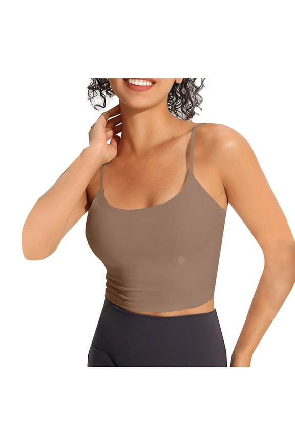 Workout Tops for Women Camis Built in Bra Scoop Neck Breathable Stretch Skinny Athletic Cropped Tops