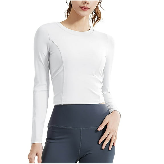 aidice Workout Tops for Women Round Neck Long Sleeve Back Keyhole Drawstring Slim Fitting Yoga Shirts