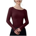 thumbnail image 1 of aidice Workout Tops for Women Round Neck Long Sleeve Side Ruched Slim Fitting Yoga Athletic Tshirts, 1 of 4