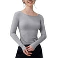 thumbnail image 1 of aidice Workout Tops for Women Round Neck Long Sleeve Side Ruched Slim Fitting Yoga Athletic Tshirts, 1 of 4