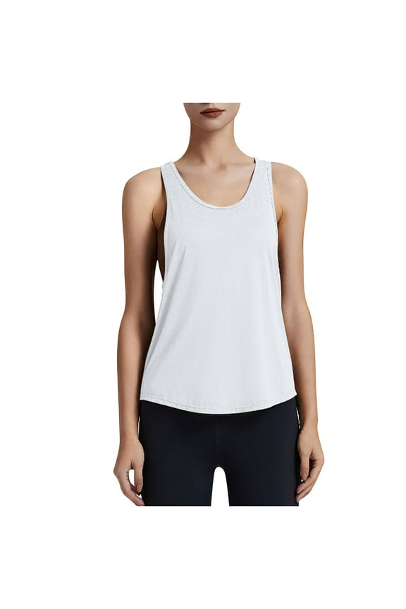 Workout Tops for Women Summer Round Neck Sleeveless Loose Racer Back Athletic Breathable Running Tank Tops
