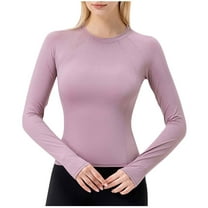 aidice Workout Tops for Women Yoga Crewneck Long Sleeve Breathable Skinny Stretch Gym Athletic Tops