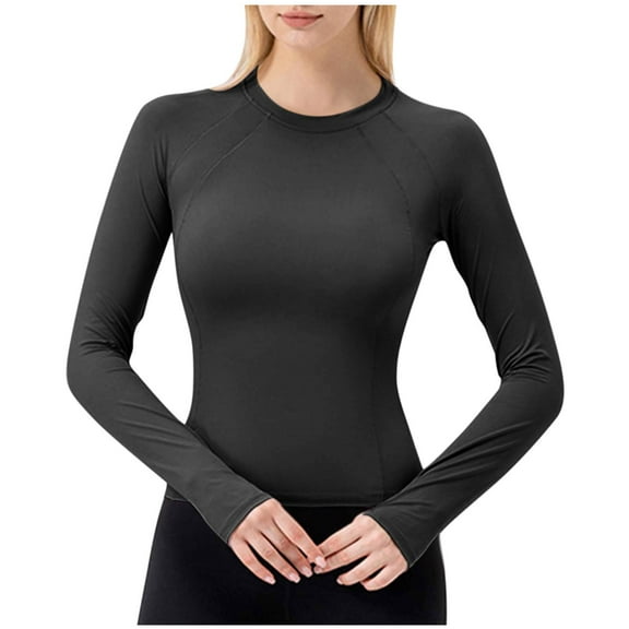 aidice Workout Tops for Women Yoga Crewneck Long Sleeve Breathable Skinny Stretch Gym Athletic Tops