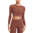 thumbnail image 1 of aidice Workout Tops for Women Yoga Round Neck Long Long Sleeve Shirts Mesh Cropped Athletic Gym Tops, 1 of 8