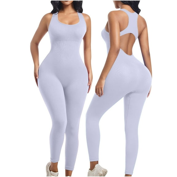 aidice Yoga Bodysuits for Women Summer Sleeveless Backless Slim Build in Bra Workout Leggings Jumpsuits