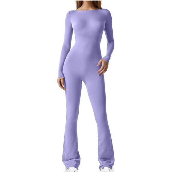 aidice Yoga Jumpsuits for Women Athletic Crewneck Long Sleeve Skinny Backless Activewear Workout Pants Bodysuits