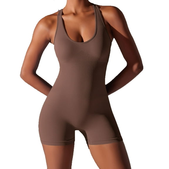 aidice Yoga Jumpsuits for Women Scoop Neck Sleeveless Backless Skinny Stretch Athletic Workout Bodysuit