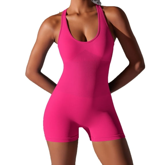 aidice Yoga Jumpsuits for Women Scoop Neck Sleeveless Backless Skinny Stretch Athletic Workout Bodysuit