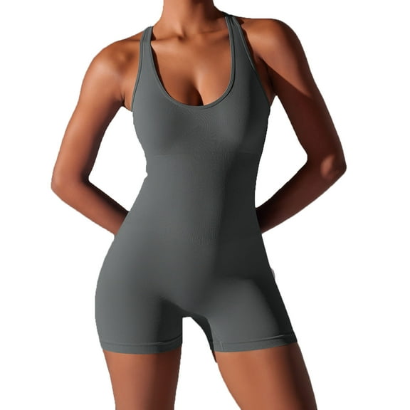 aidice Yoga Jumpsuits for Women Scoop Neck Sleeveless Backless Skinny Stretch Athletic Workout Bodysuit