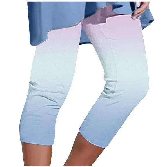aidice Yoga Pants for Women Capris Skinny Elastic Waisted Athletic Cropped Workout Pants Gradient Color