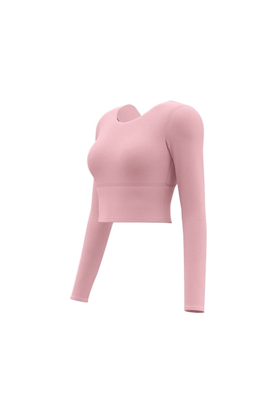 Yoga Tops for Women Athletic Round Neck Long Sleeve Slim Fitting Backless Cropped Workout Tops