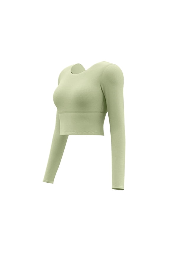 Yoga Tops for Women Athletic Round Neck Long Sleeve Slim Fitting Backless Cropped Workout Tops