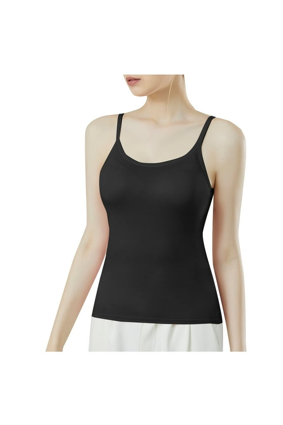 Yoga Tops for Women Built in Bra Adjustable Strap Scoop Neck Backless Soft Workout Slim Camis Tank Tops