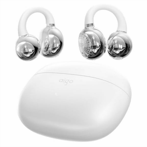 aigo CA05 Open Ear Earbuds Clip on Wireless Bluetooth 5.4 Headphones with Mic for iPhone,Android,Laptop,Enc Noise Reduction,50H Play,Waterproof Comfortable Wireless Earbuds Fit Sports Workout,White