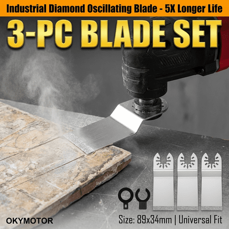 OKYMOTOR 3Pcs Diamond Oscillating Multi Tool Blades Universal Fit Grout Removal Blades for Bathroom Renovations & DIY Projects