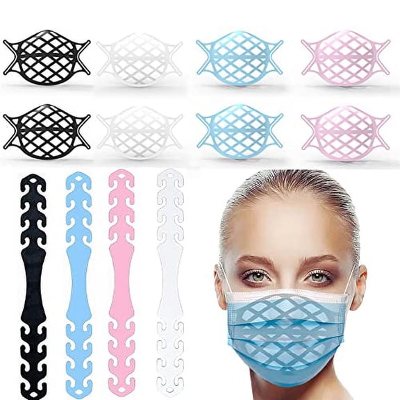 ainin 12 Pack Large Multi Color Silicone 3D Face Mask Bracket, Reusable Adjustable Inner Support Frame with Extender Straps and Ear Savers