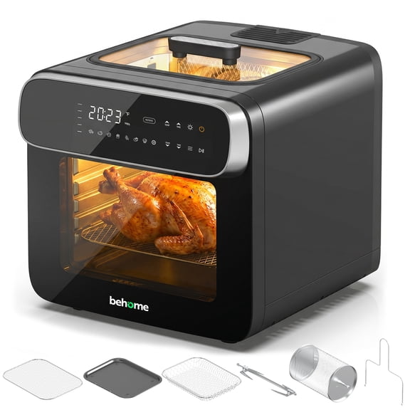 Behome 12.68QT Air Fryer Oven8-in-1 Multifunctional Digital Airfryer with Visible Window, 3-Layer Cooking Air Fryer for Crisps, Bakes, Roasts,1600W,Black