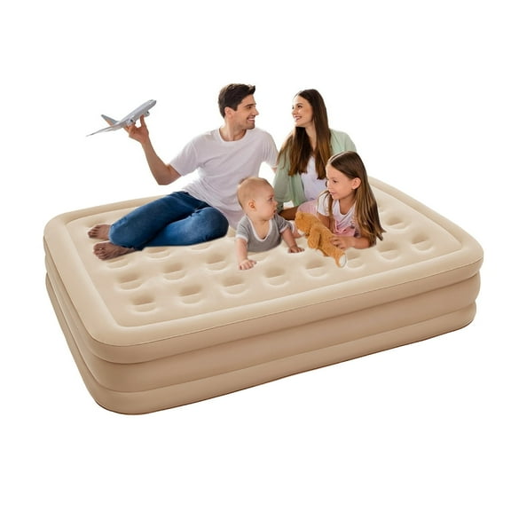 BN-LINK Queen Air Mattress, Air Mattress with Built in Pump, Inflatable Air Mattress for Guests, Camping & Home, 770lb Weight Capacity, 81 x 60 x 16 inches, Khaki