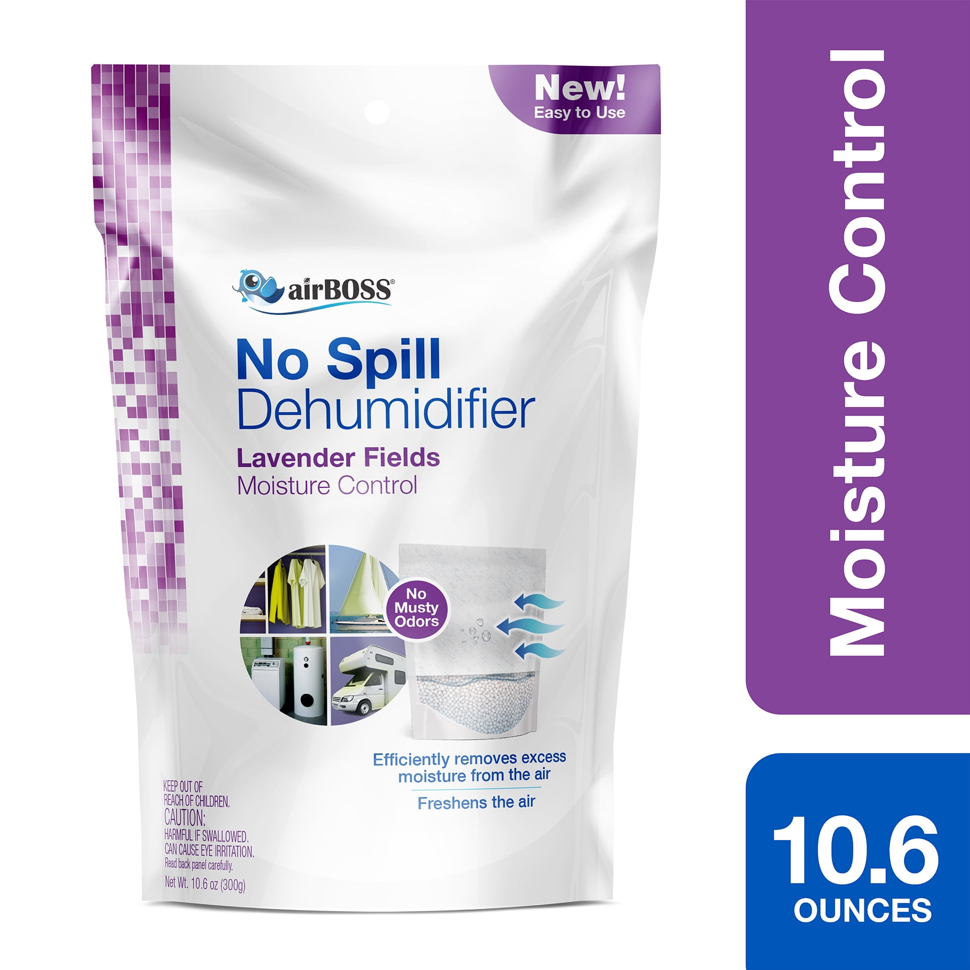 airBOSS No Spill Dehumidifier with Calcium Chloride Beads, Lavender