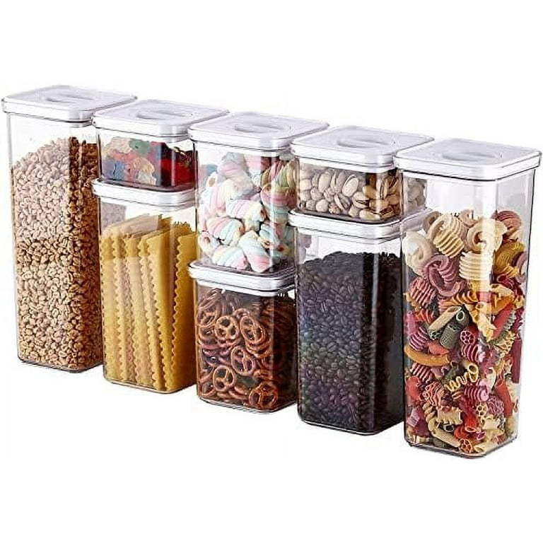 airtight seal storage container (set of 8) | modular, stackable, nestable  design | (square, white lid)