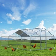 aixvx Metal Chicken Coop Walk-in Poultry Cage Chicken Run Duck House Chicken Pen with Waterproof and Anti-Ultraviolet Cover for Outdoor Farm Use(9.8'L x 19.7'W x6.4'H)