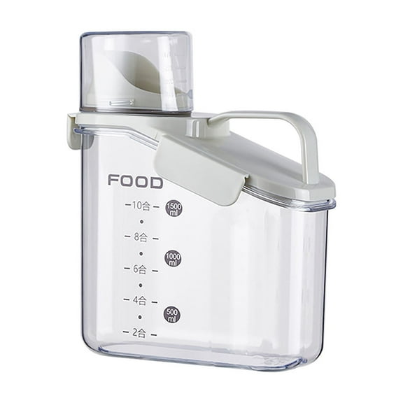 ajkijo 1.6L Plastic Cereal Dispenser with Measuring Cup and Pour Spout for Kitchen Food Storage, Transparent Rice Container for Pantry Organization A