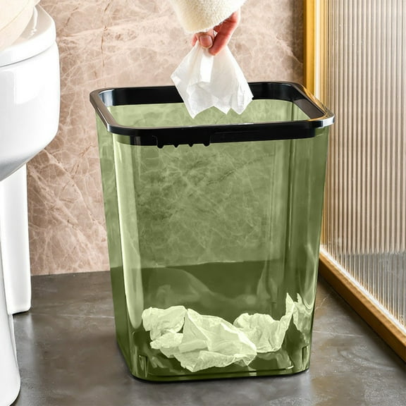 ajkijo 12L Clear Gray/Green/Orange ABS Plastic Translucent Waste Bin, Modern Durable Bathroom/Kitchen Trash Can with Easy-Clean Round Opening, 500g, Bedroom Recycling Bin Green